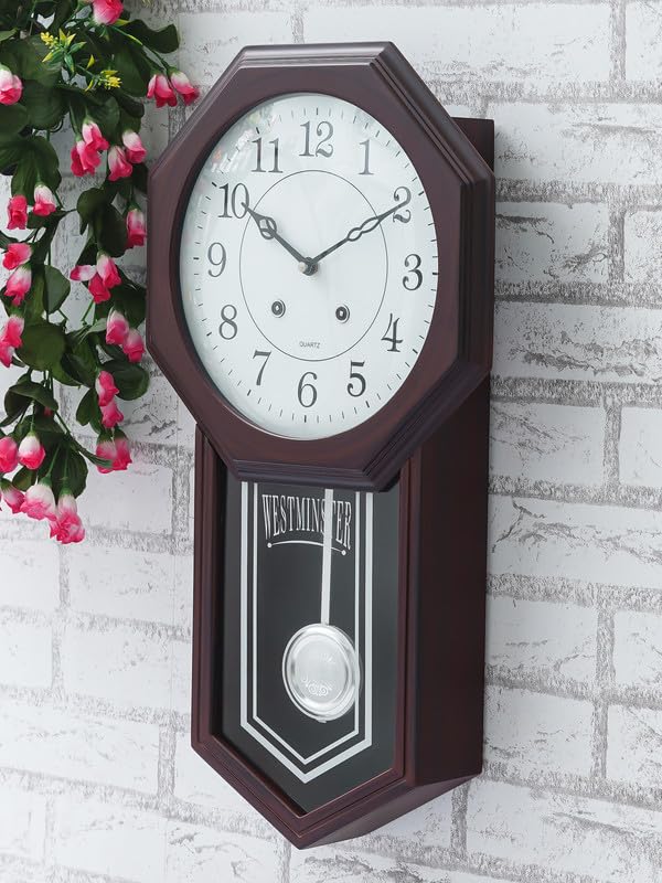 Image of CHRONIKLE Elegant Vertical Wooden Case Pendulum Analog Chime Musical Wall Clock for Living Room Home Decorations Office Gifts (Size: 31 x 7 x 56.6 CM | Weight: 1825 Gram | Color: Rosewood)