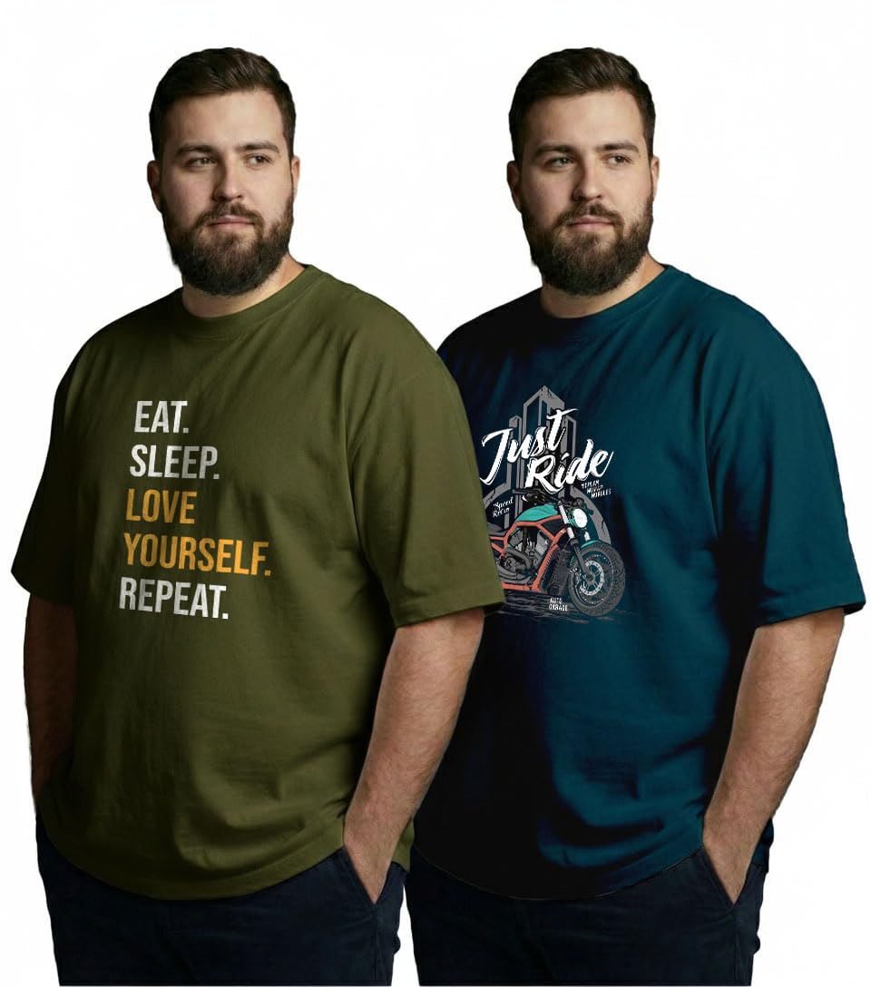 Mens Plus Size Cotton T-Shirt Combo | Combo Pack of 2 Unisex Fit Plus Size Printed Tshirts-image-36