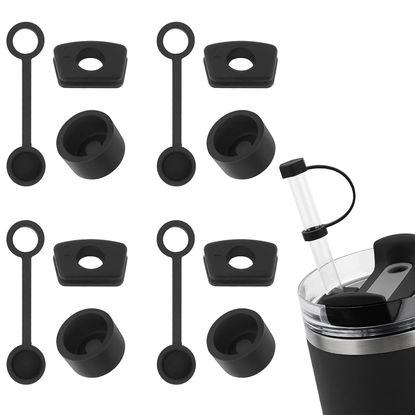 Stanley Cup Accessories, Leak-proof Silicone Plugs, Cup Accessories, Silicone Straw Cover, Includes 4 Straw Lids, 4 Square Plugs and 4 Round Lick Plugs