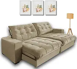 Sofá Retrátil e Reclinável, 2,10m com Molas Ensacadas. (Bege)