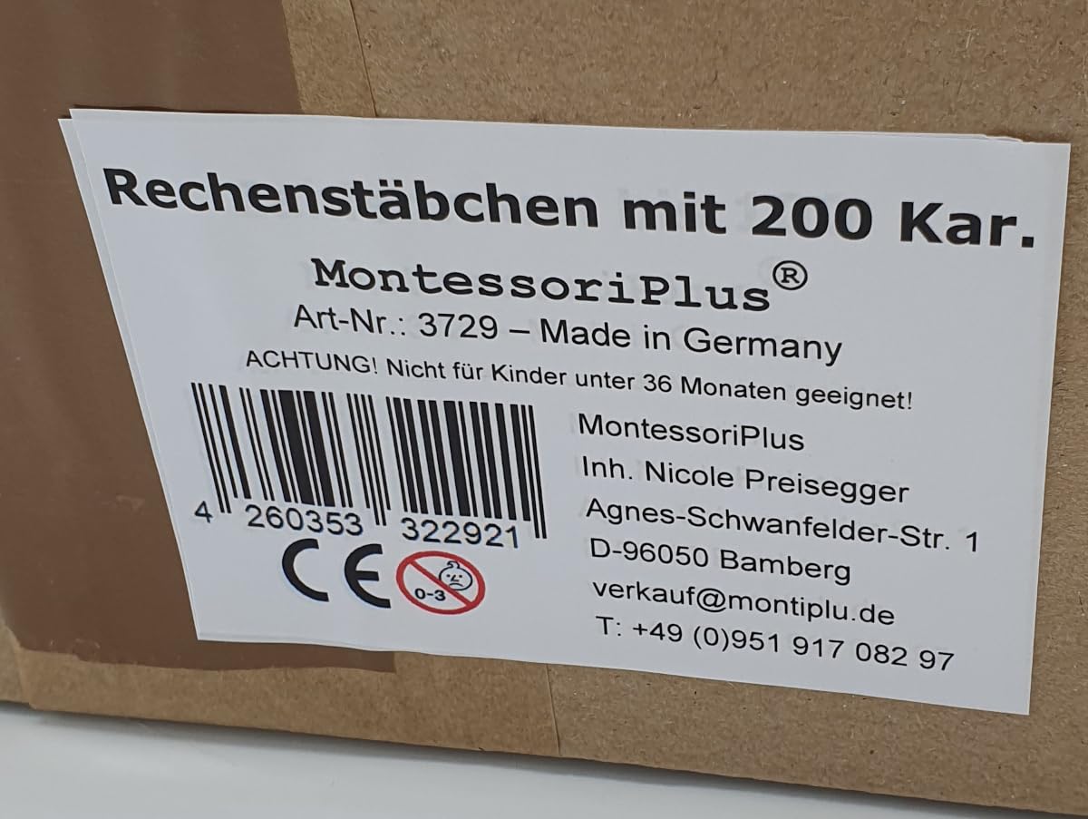 Montessori-Material Rechenstäbchen mit 200 Aufgabenkarten