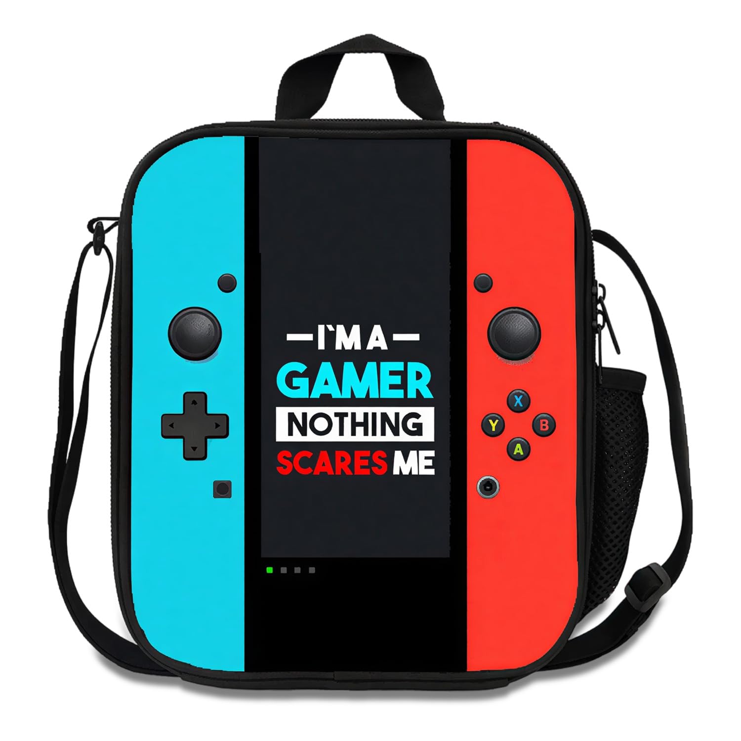 Fakcrkun Game Boys Lunch Bag, Game Controller Theme Kids Lunch Box, Insulated Lunchbox for Boys with Side Bag, Waterproof Lunchbag with Adjustable Shoulder Strap for School, Travel, Picnic