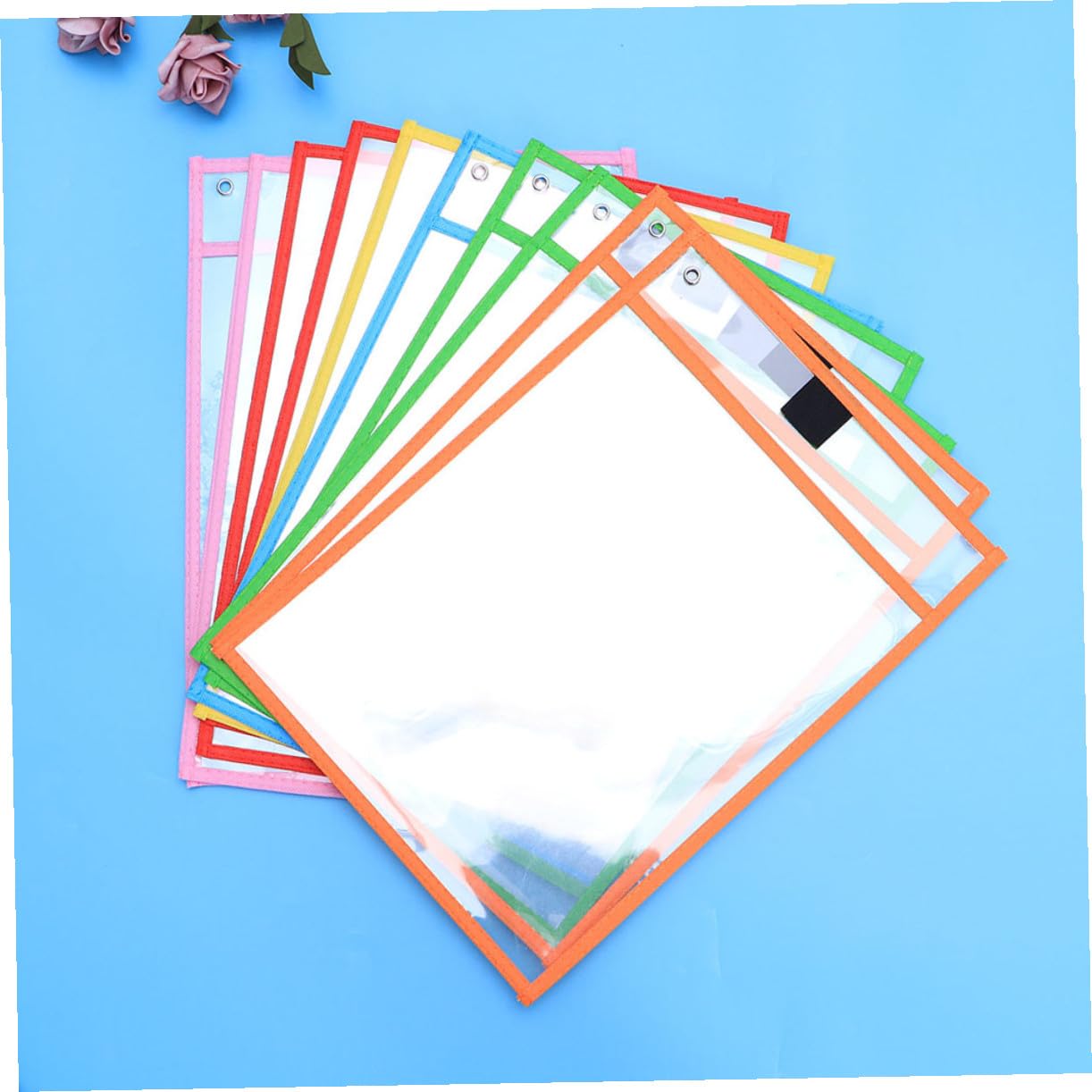 MAGICLULU 24pezzi Tasche Cancellabili Secco Riutilizzabili Maniche con Tasche Cancellabili Secco Riutilizzabili Scrivibili e Articoli di Cancelleria per Ufficio e Scuola