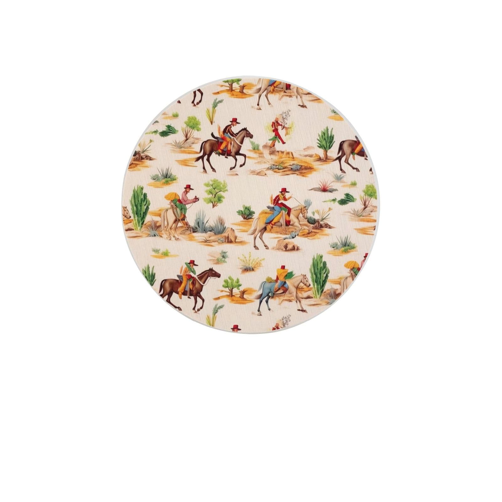 Cowboy Ride Horse Absorbent Drink Coasters Diatomaceous Round Coaster 4 Inch Reusable Cup Coasters Set 4pc