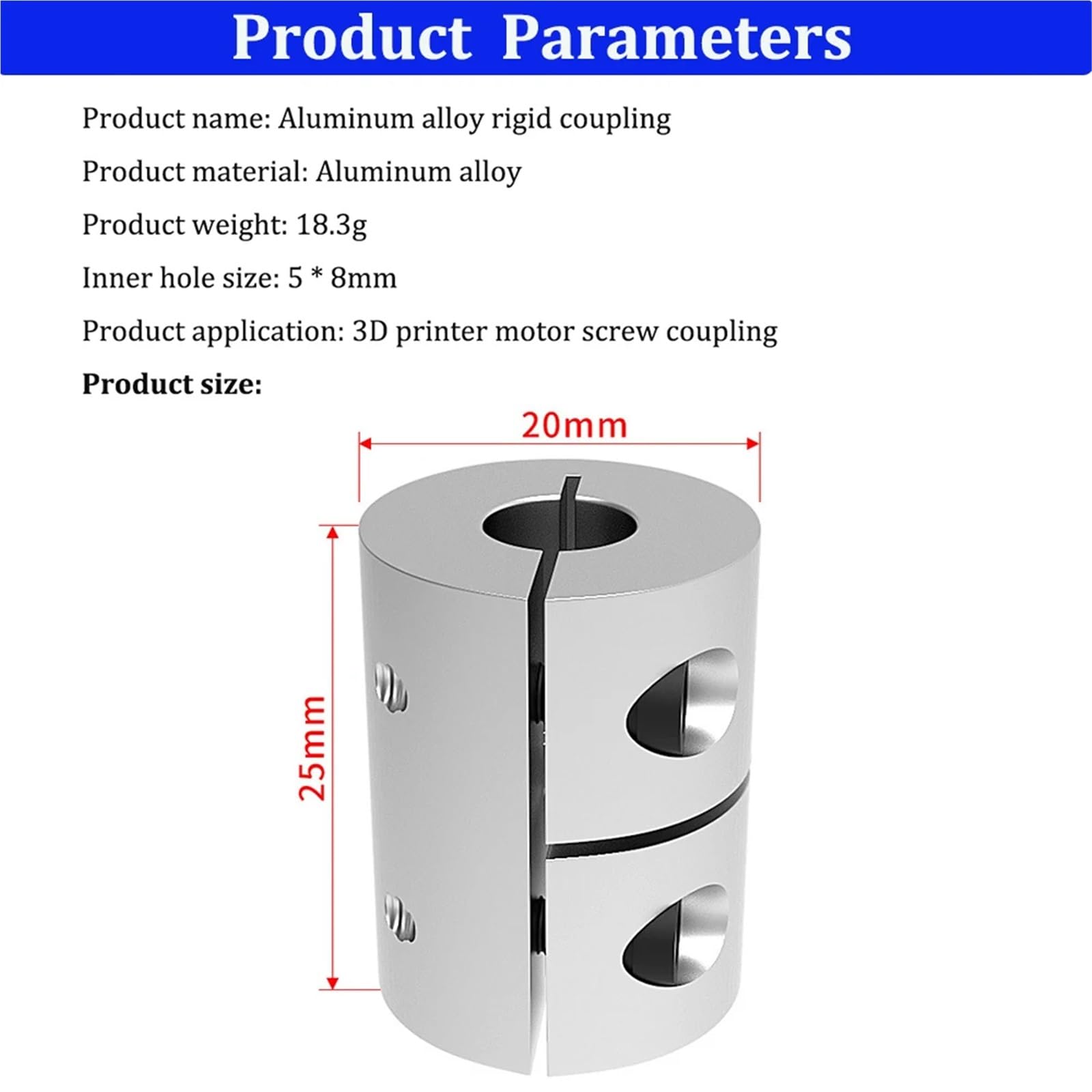 Coupleur de couplage rigide en aluminium D20 L25, 5mm x 8mm, moteur pas à pas CNC, vis mère, coupleur rigide, grand encodeur intégré, 2 pièces