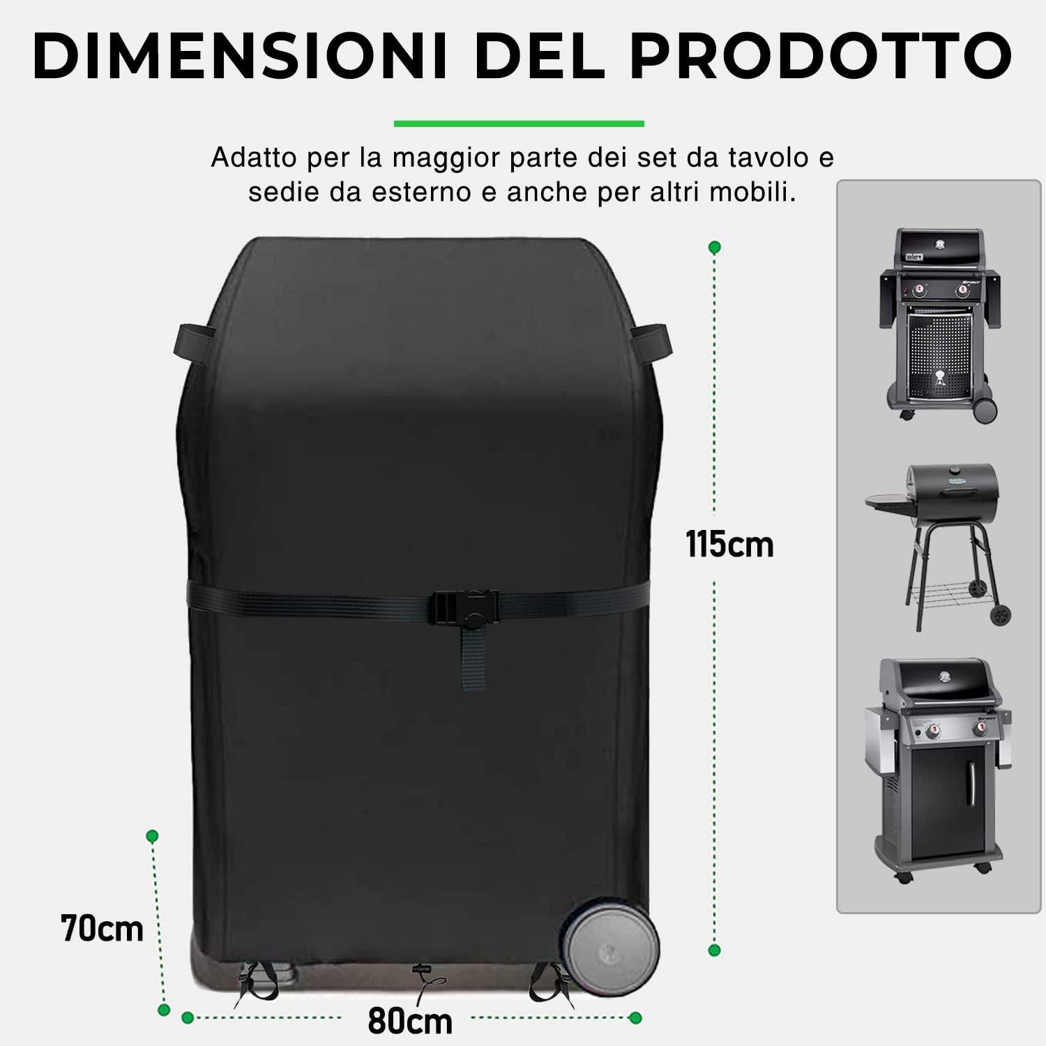 Copertura Barbecue Da Esterno,Copri Barbecue Da Esterno Impermeabile,Tessuto Oxford 600D Resistente Impermeabile Anti-UV,Per la protezione di Copertura barbecue universale (Nero, 80*70*115cm)