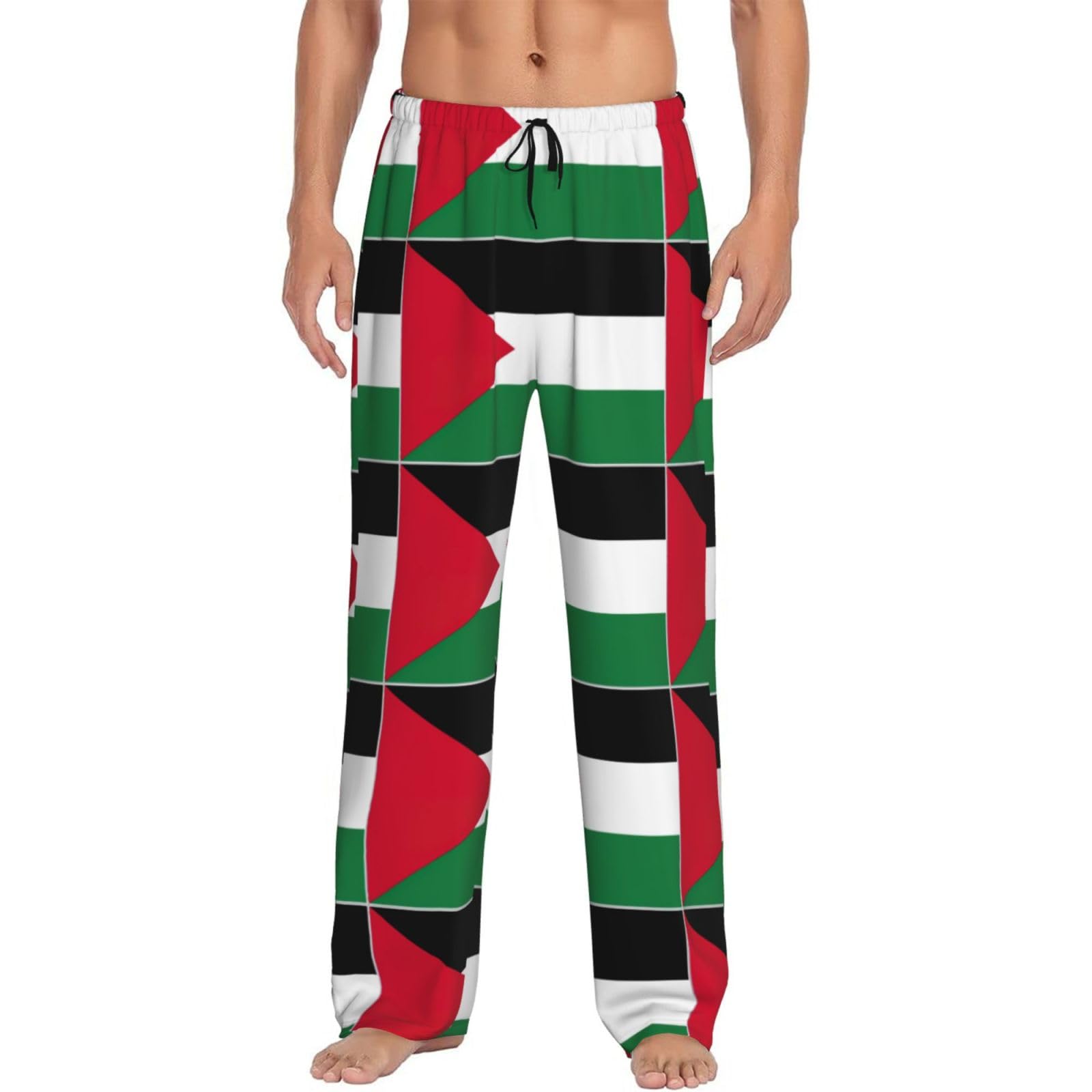 Lmnvbz Men's Black Palestine Flag Print Soft Bottoms Pyjama Pants Lounge Pajama, Lightweight Comfort Sleep Trousers Loungewear Nightwear Pjs With Pockets