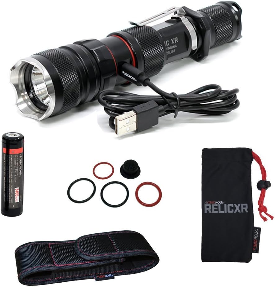 ZeroHour Relic XR Compact Tactical Flashlight with Integrated USB Battery Backup Powerbank, 1,000 Lumen CREE XP-L LED, Rechargeable 3400mAh Battery