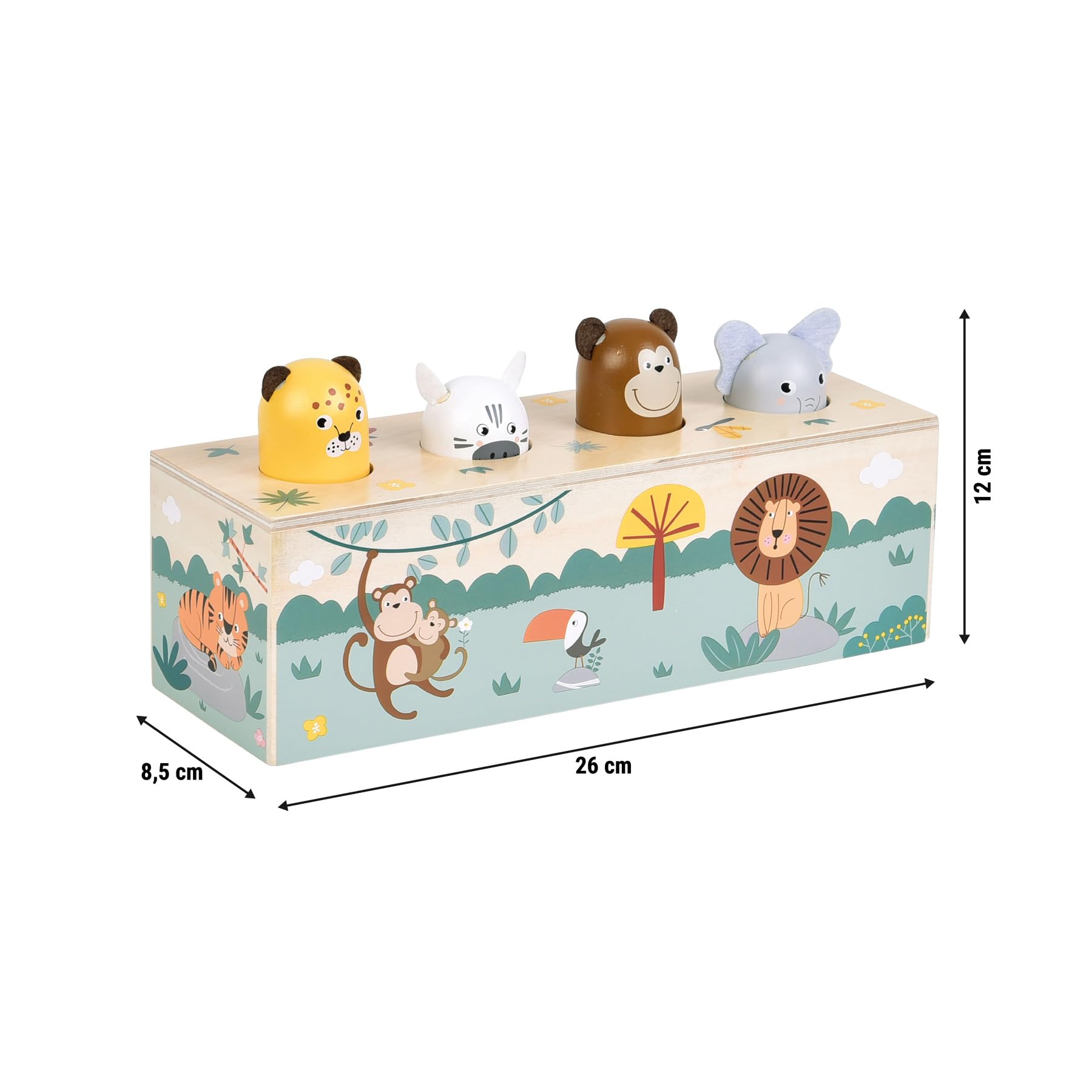 Small Foot Jeu De Pression Safari – 4 Animaux – Cris Réalistes – Bois FSC – Dès 1 An – Piles AA