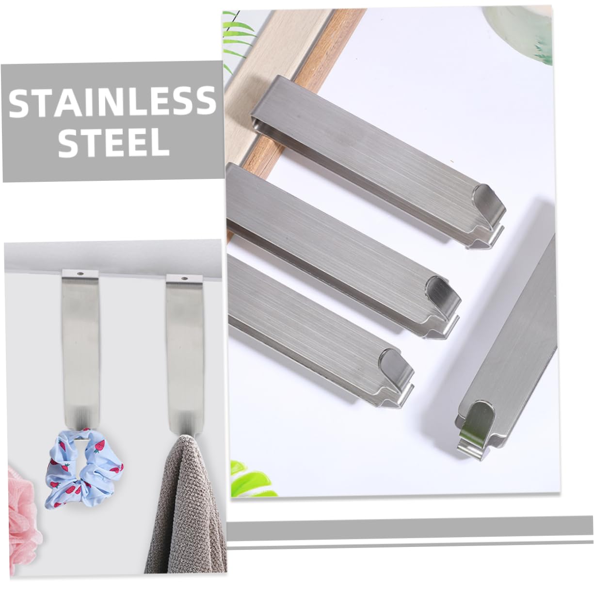 CHILDWEET 5 Ganchos de Acero Inoxidable Organizan Baño sin Taladrar para Puerta de Ducha, Colgadores de Toallas de Doble Cara, Plata