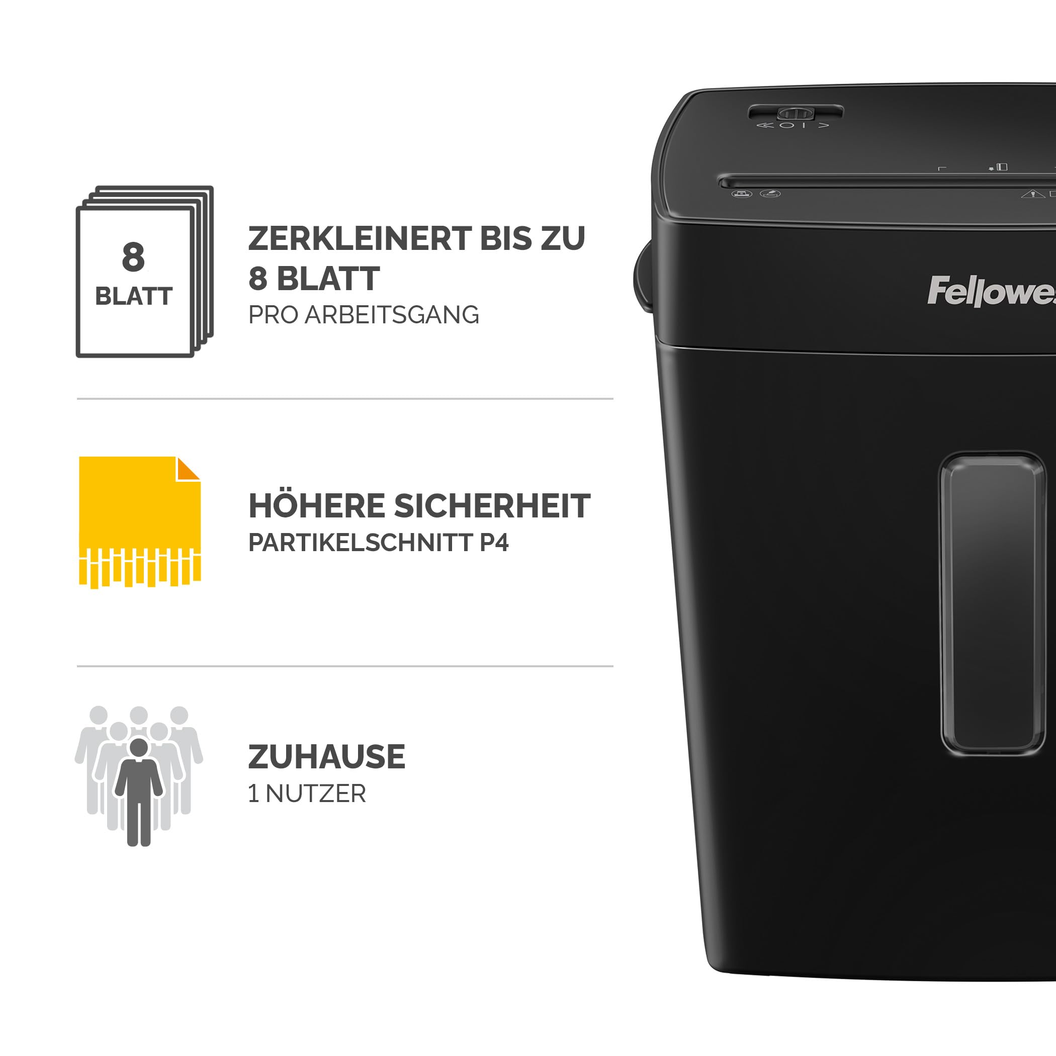 Fellowes Aktenvernichter, Papierschredder für 8 Blatt Partikelschnitt & Ölpapier für Aktenvernichter