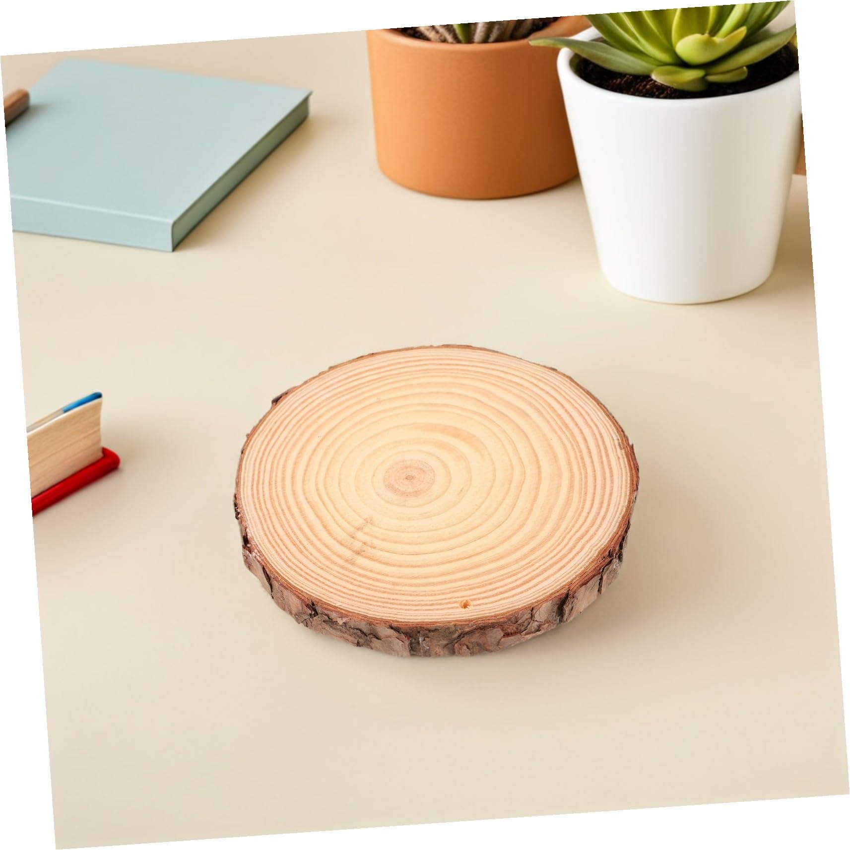 TEHAUX 5 Stück Holzscheiben zum Basteln Kiefernholz mit Rinde Unbehandelte Holzscheiben für DIY Dekorationen Hochzeiten Wohnkultur und Fotorequisiten