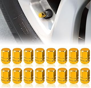 ZXXSFM 16 Pcs Valve Stem Caps,Tire Valve Stem Caps,Universal Car Wheel Tire Valve Caps,Car Tire Caps,Aluminum Alloy Air Leakage Prevention Universal Stem Covers for Car,Motorcycle,Bicycle,Truck(Gold)