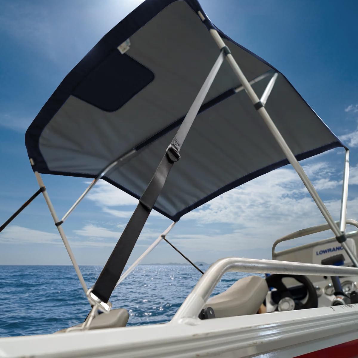 Oceansouth 3 Bow Bimini Top con integrato Conservazione Bagagliaio (Blu, Larghezza 1.7m - 1.9m)