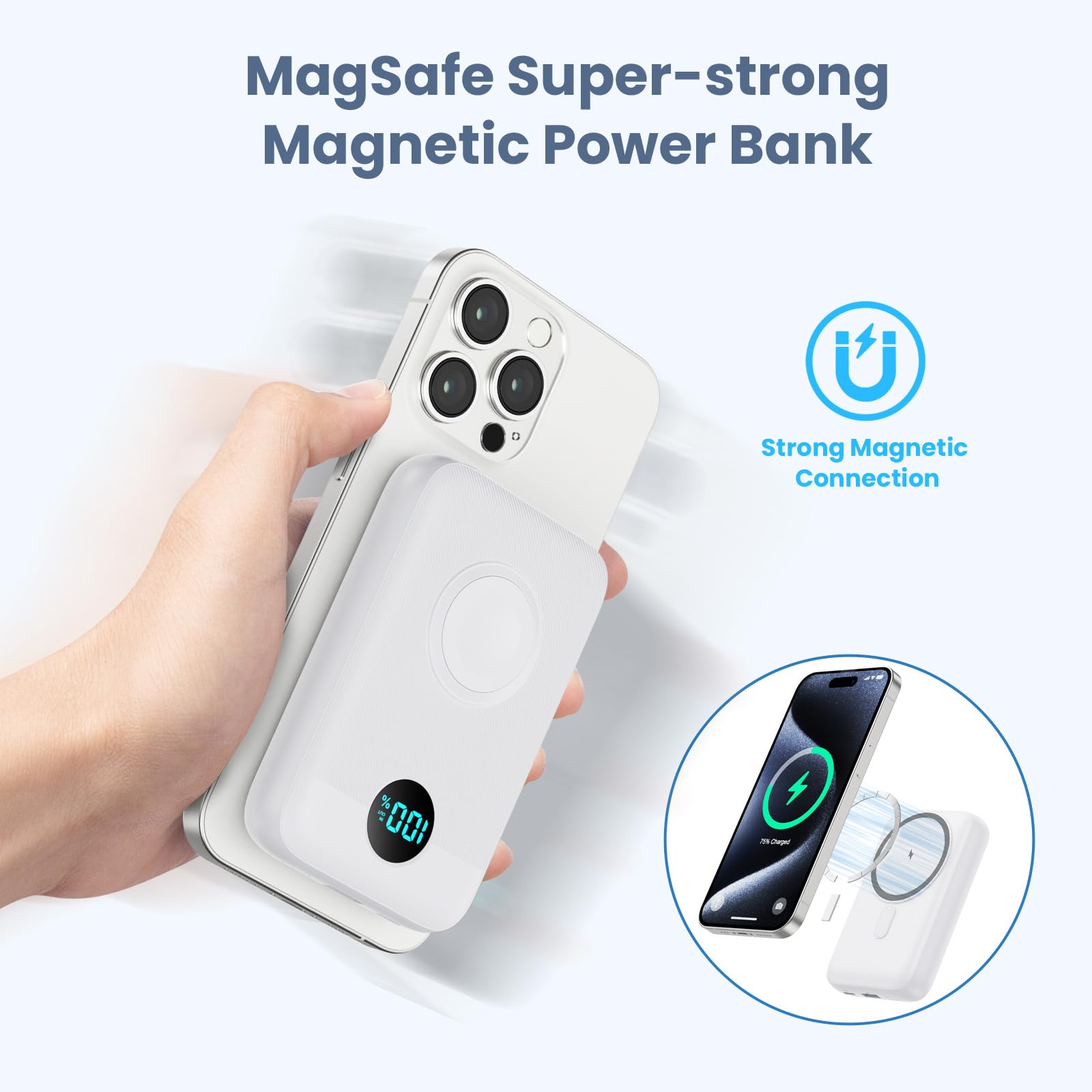 Pxwaxpy Magnetico Power Bank 10800mAh per MagSafe, 4-in-1 Wireless Caricatore Portatile, QC4.0+22.5W PD Ricarica Rapida USB-C Batteria Esterna con Display LED per Apple Watch/iPhone 15/14/13/12 Series