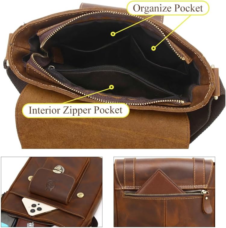 Miniatura 4 de LUKZIJAES Bolso de hombro de cuero para hombre, bandolera cruzada para trabajo, vintage, ajustable, para viajes, negocios, hombres