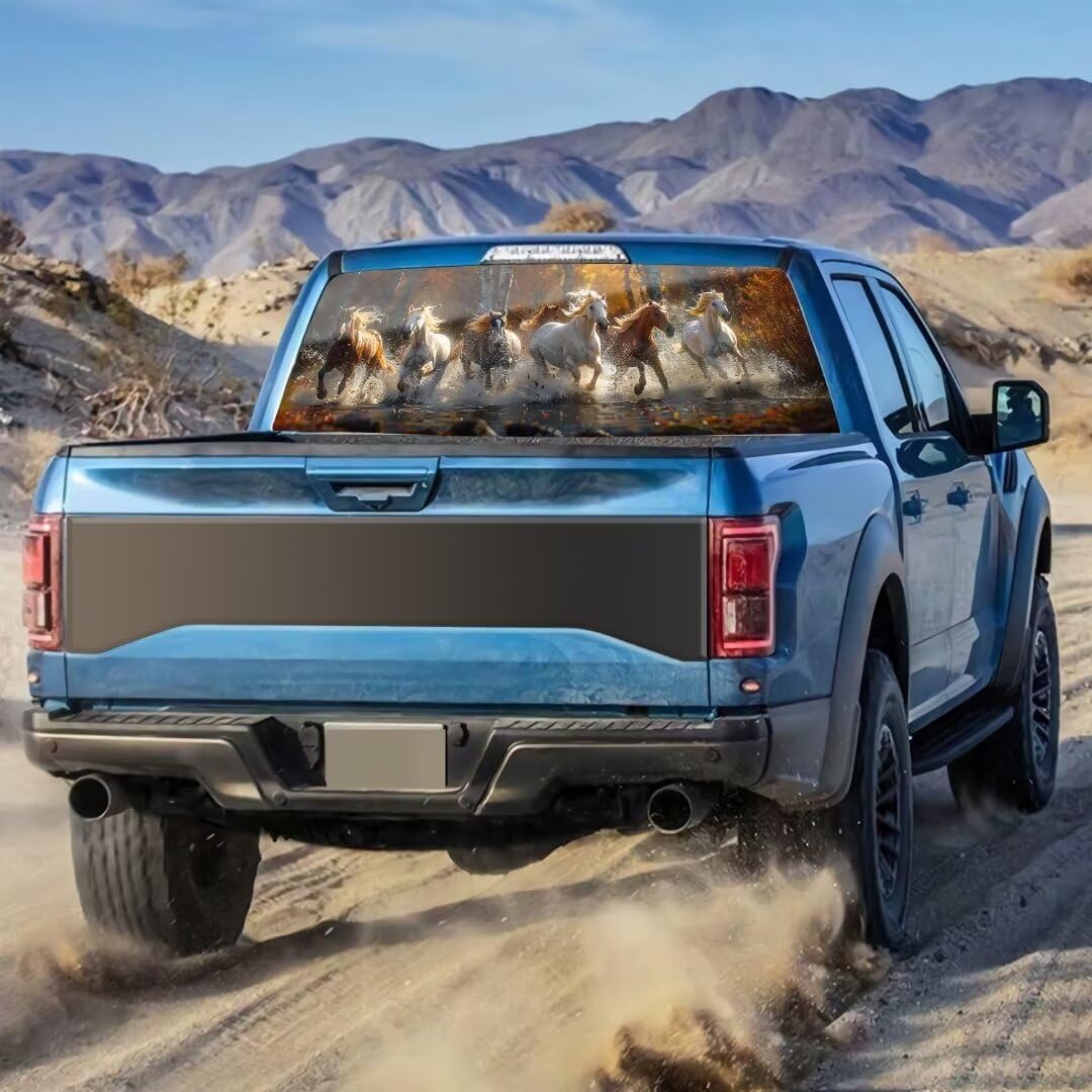 Camion lunotto posteriore Un gruppo di cavalli che corrono lungo il fiume Pittura Decalcomanie grafiche Pickup Car Rear Window Stickers 58 "x 18" Truck Back Window Film perforato vinile finestra