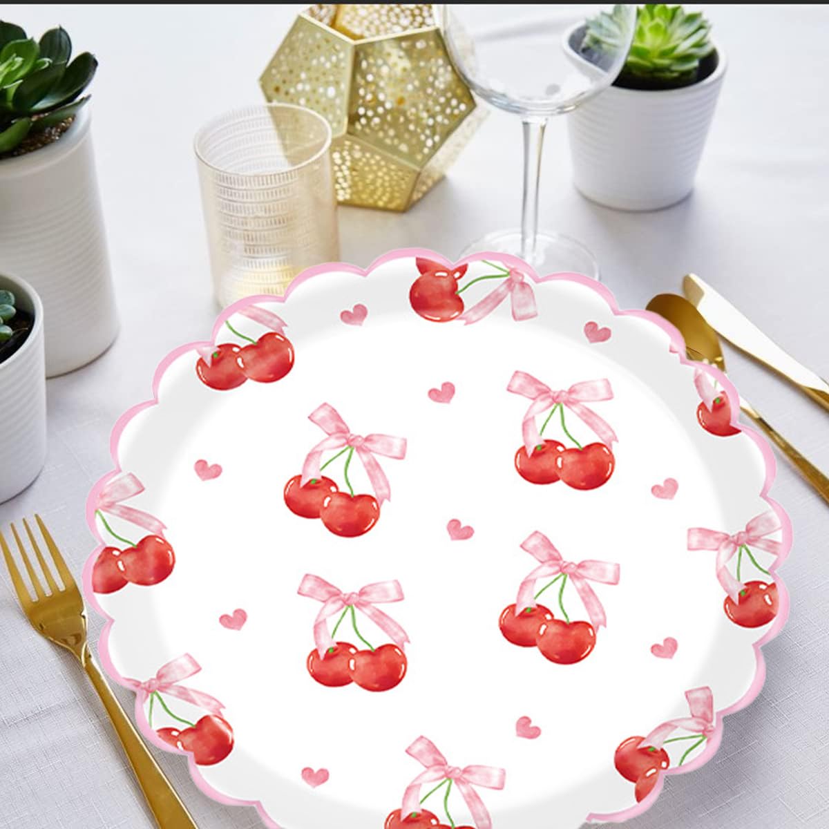 61 pezzi rosa Lace Cherry stoviglie per feste di compleanno delle ragazze, include piatti di carta, bicchieri di carta, tovaglioli di carta e tovaglie per una festa di compleanno per 20 persone