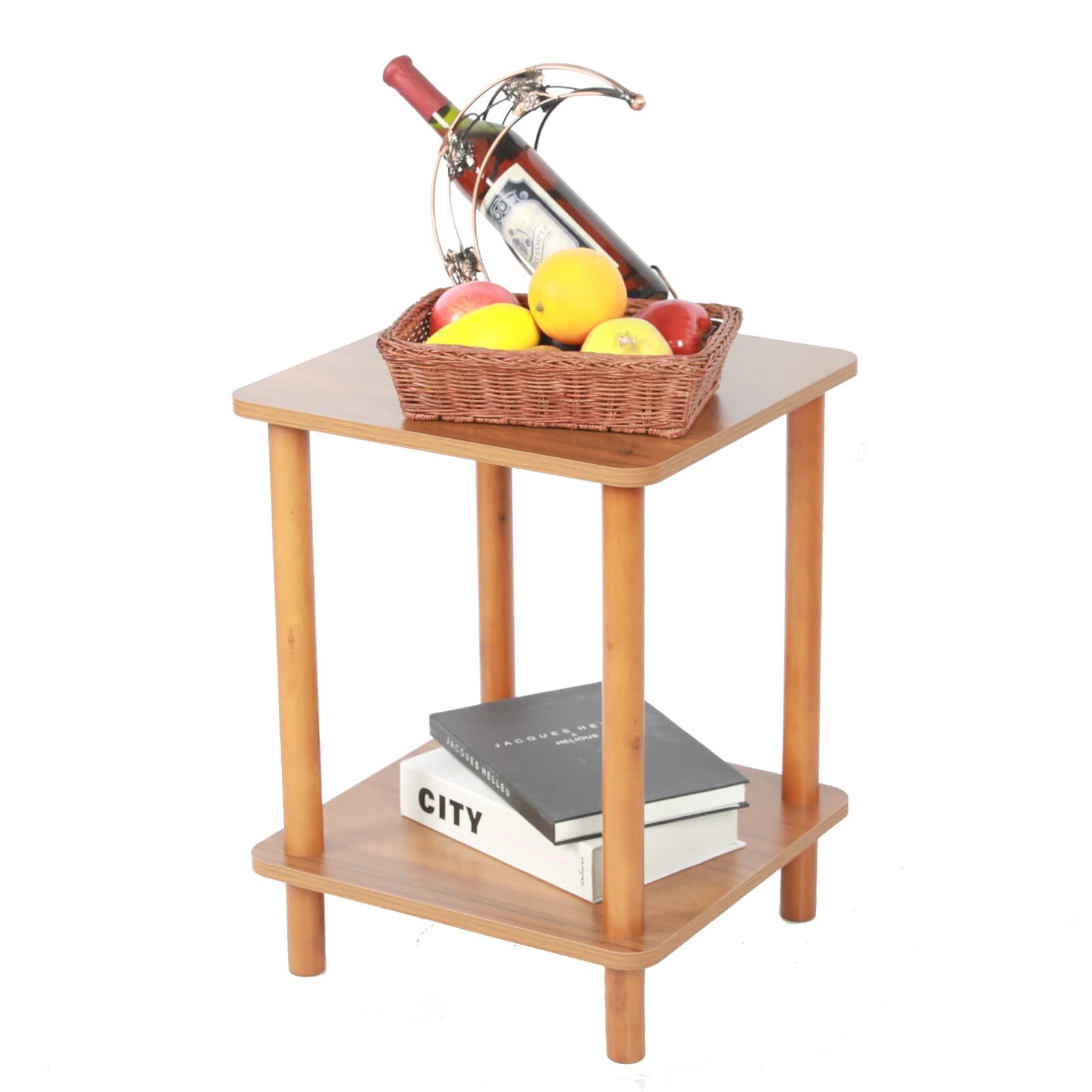 Buy Maxtown 2Tier Nightstand, Solid Eucalyptus Wood Legs, Teak Pattern