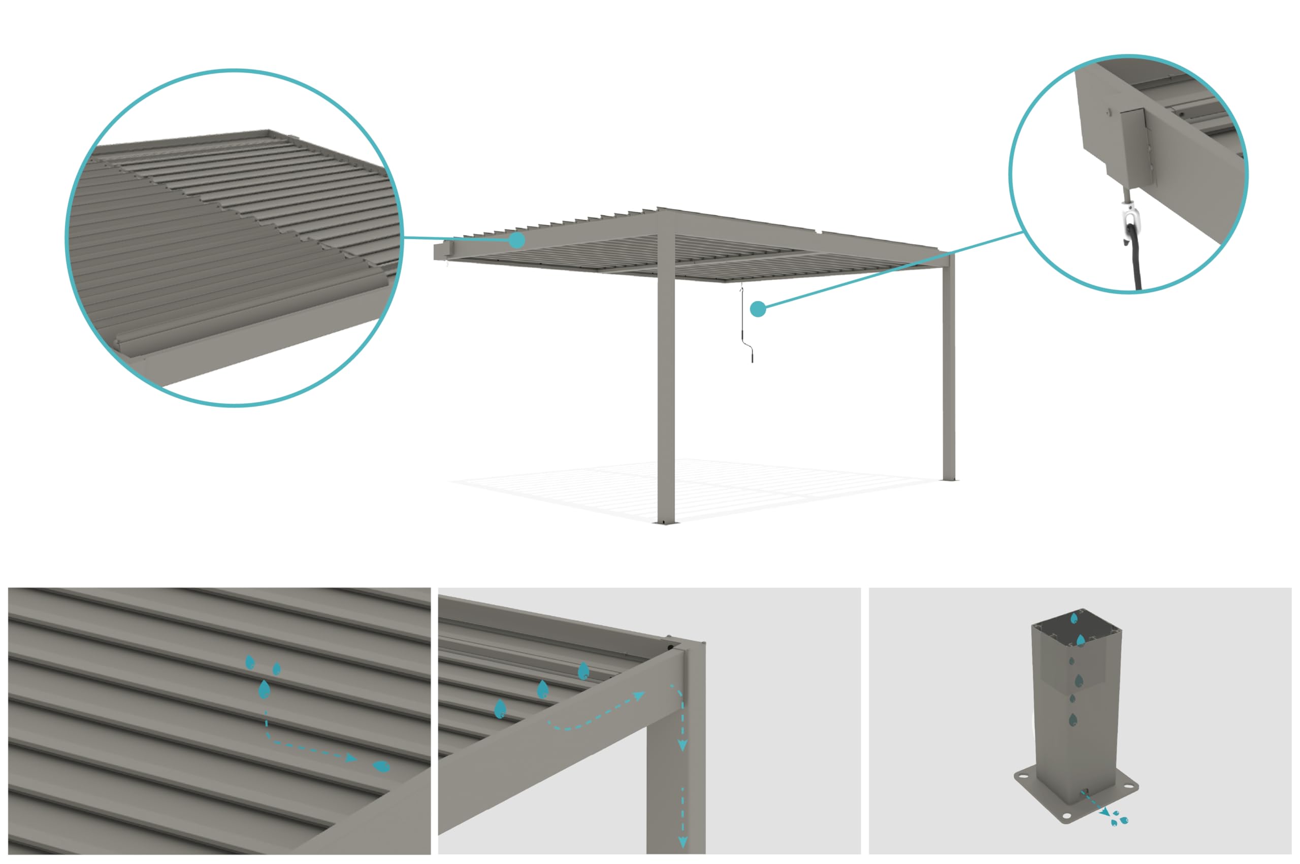Cazeboo Pergola bioklimatyczna oparta 4x3m Piana Aluminium Taupe