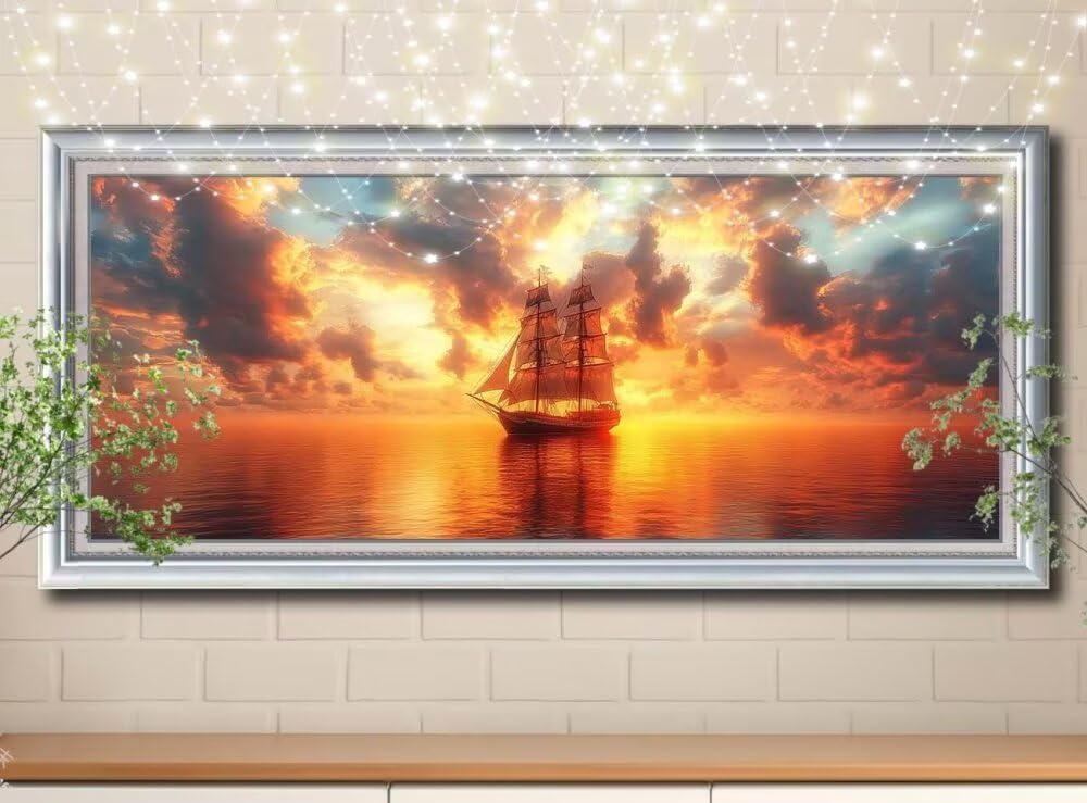 5D DIY zestaw do malowania diamentowego zachód słońca, żaglówka, diament, kryształowy ścieg krzyżykowy do dekoracji domu, pełny zestaw do malowania diamentowego, puzzle diamentowe rzemiosło dla