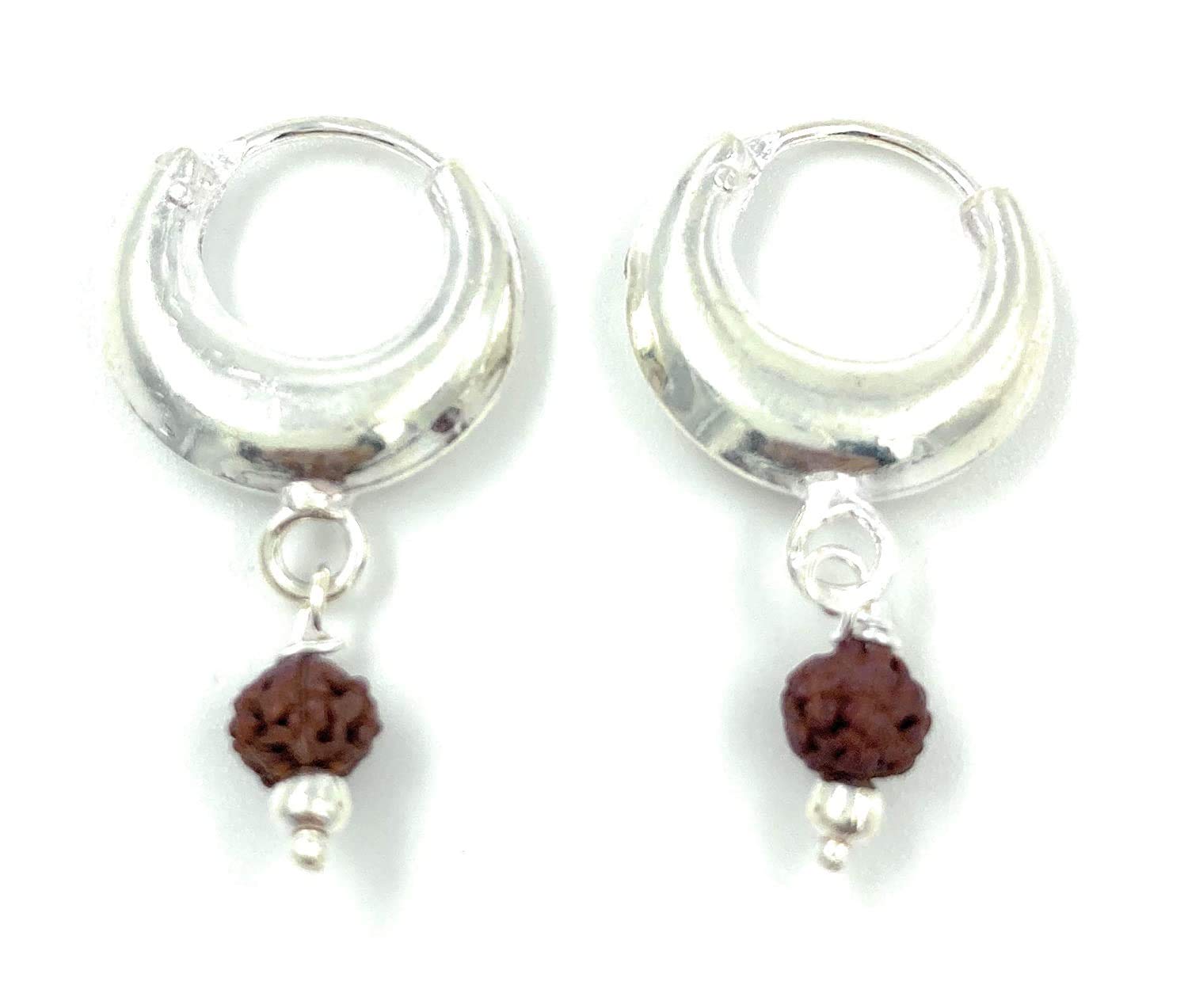 Dhruvs Collection Exclusively designed 925 Silver Hoop Earrings/Bali (With Single Rudraksh) for Boys, Girls & Womens (12 mm) (B08MCBKQ8B) Amazon Price History, Amazon Price Tracker