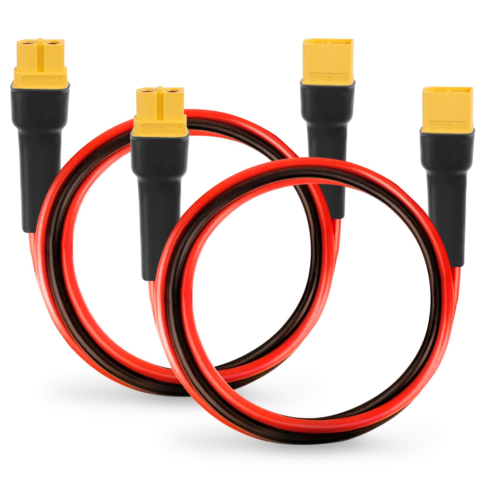 10AWG 2FT 2PCS XT60 Extension Cable 2 3 5 10 15 20 25 30 35 40 50 75 100FT XT60 Female to Male Connector for Portable Power Station Solar Panel RC