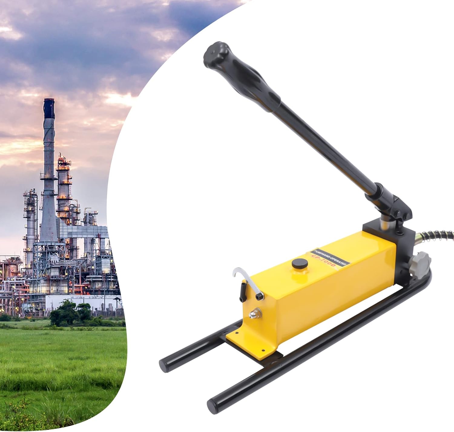 CP-700D Manual Hydraulic Hand Pump 1500cc Single Acting Hand Operated Hydraulic Pump w/Oil Pipe&Thickened Plunger 10000PSI 70Mpa Hydraulic Porta Power Pump for Separate Type Hydraulic Tool