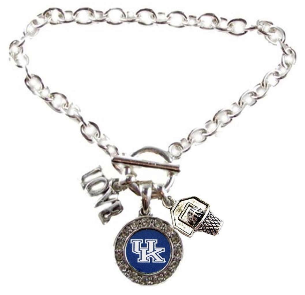 Wildcat Gifts Kentucky Wildcats Multi Charm Love Basketball Blue Silver Bracelet Jewelry-UK Basketball Bracelet