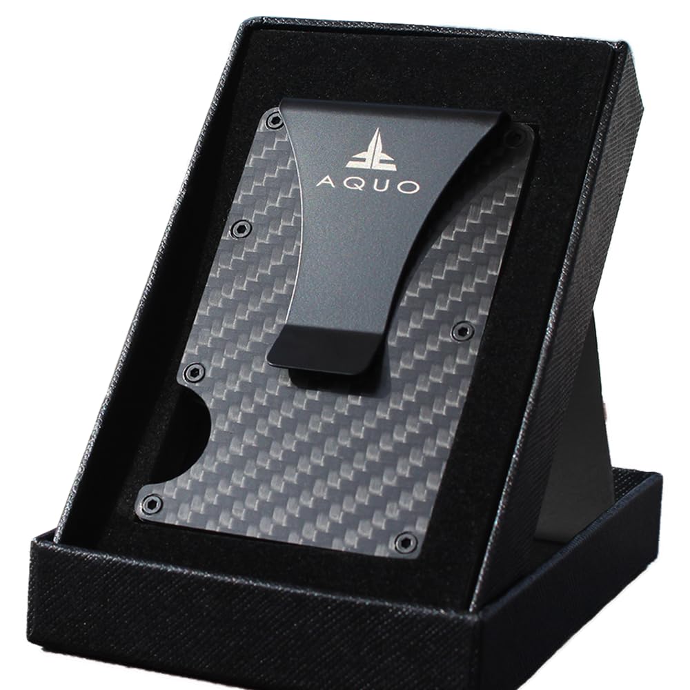 AQUOMoney Clip Wallet for Men - Slim Front Pocket Blocking Bifold Credit Card Holder for Men with Gift Box (Black)