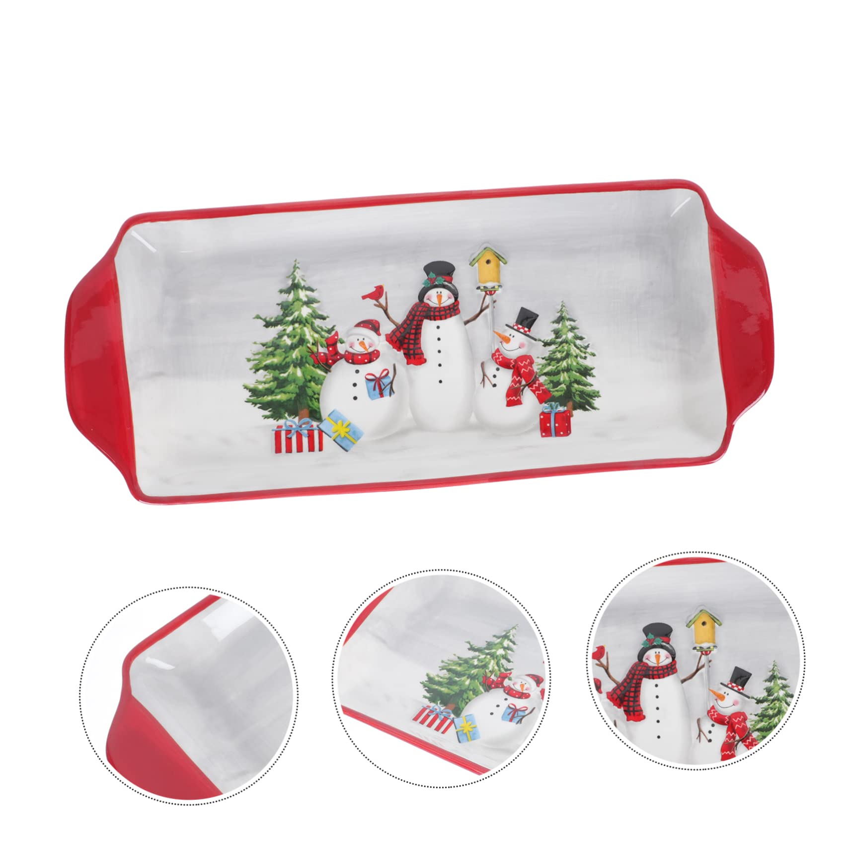 OUNONA 1pezzi Vassoio per Dolci Natalizio in Ceramica con Motivo Cartoni Animati Piatto da Dessert e Frutta Contenitore per Alimenti per Natale Feste Compleanni Elemento Decorativo per Ca