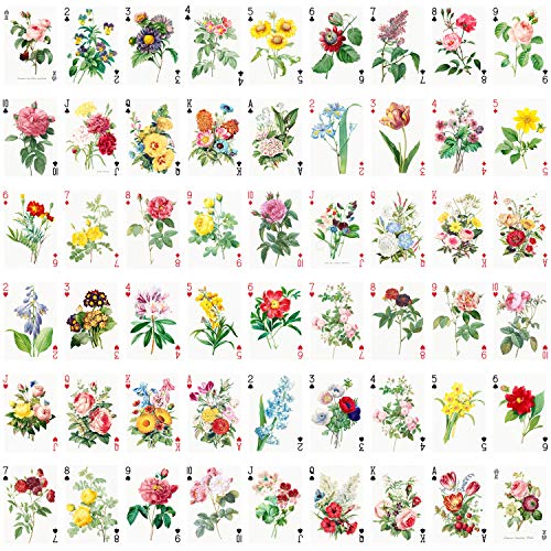 FLONZGIFT Flowers Roses Playing Cards (Poker Deck 54 Cards All Different) Vintage Graden Flowers Roses Wildflowers Engraving Painting by Redoute - Image 2