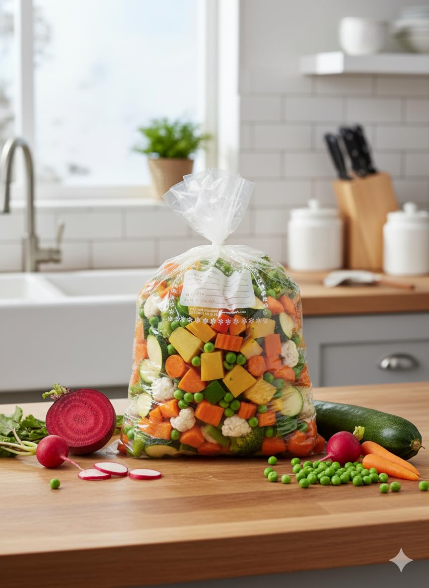 FRIO 70 bolsas de congelación grandes 29x42 cm | Pack ahorro para alimentos, congelador y cocina | Bolsas con cierre y etiqueta para fecha y contenido | Resistentes y duraderas, gran capacidad