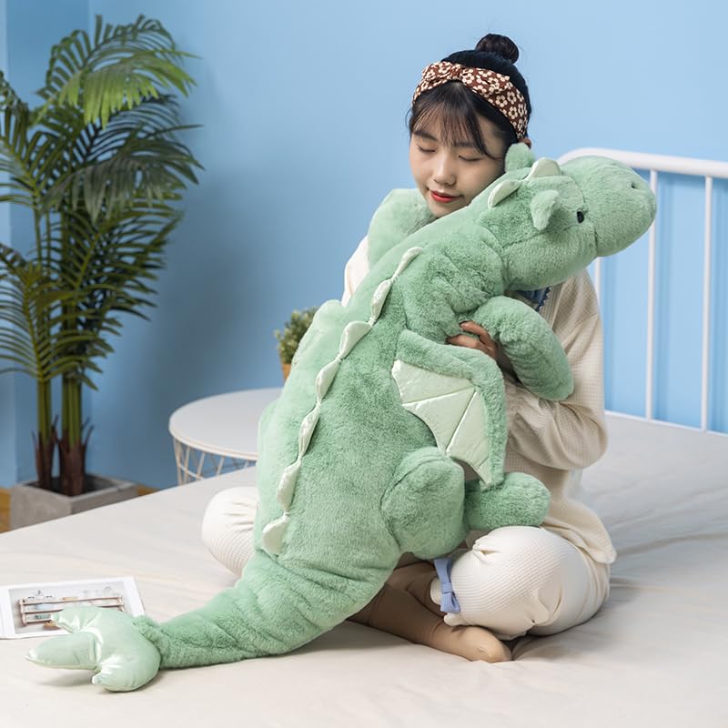 IFX24 - Peluche de dragón verde de 51.5 pulgadas, felpa gigante de dinosaurio suave para niños y adultos, almohada de peluche resistente y esponjosa - 51.2inches - Verde