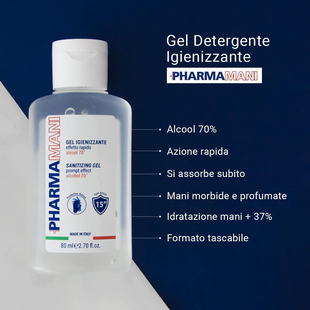 Pharmamani KIT 12 PEZZI GEL IGIENIZZANTE MANI 80 ml 70% Alcool Effetto Rapido Non appiccica