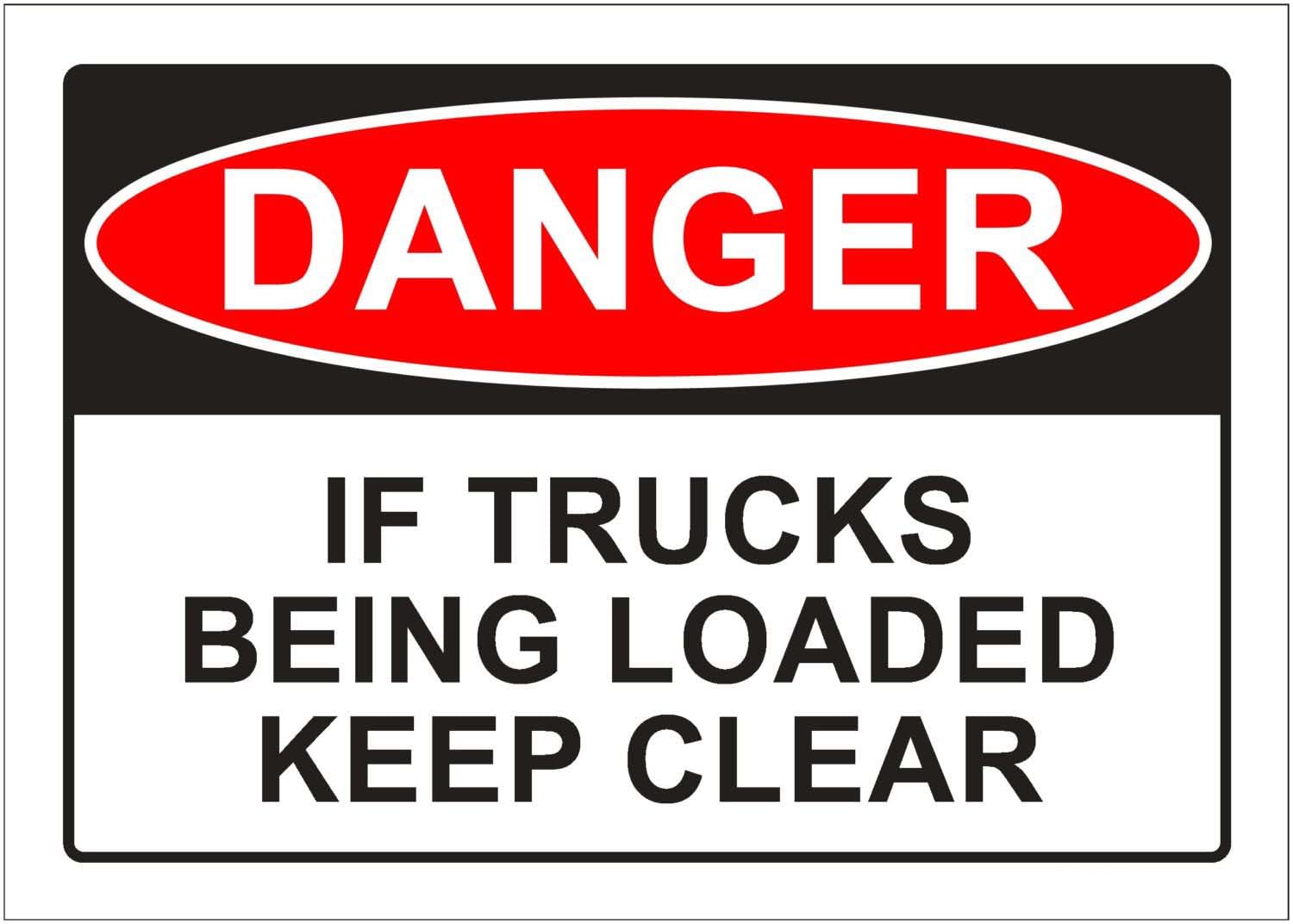 If Trucks Being Loaded Keep Clear Danger Sign, 12x8 Inch Metal Tin Sign, Warning Plaque for Loading Zones and Logistics Areas
