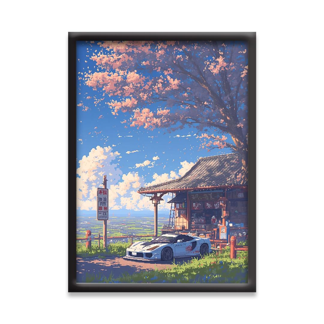 Jurojin Junction | Japanese Pixel Art | Toyota Framed Poster | Cars Framed Posters - Matt Black Frame (A3 Black Framed, Supra)