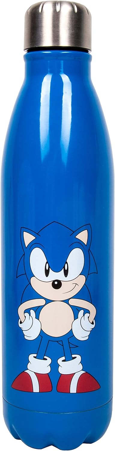 Sonic The Hedgehog Water Bottle, 500ml Capacity Metal Double Walled Drinks Bottle, Officially Licensed Sonic The Hedgehog Merchandise