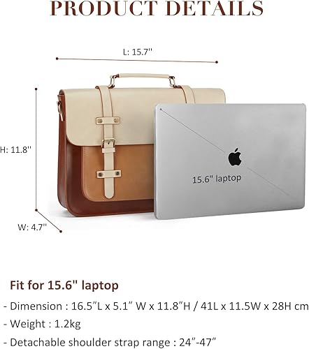 Miniatura 5 de ECOSUSI Bolsa de mensajero para mujer, maletín de 15.6 pulgadas, bolsa de trabajo de piel sintética para la escuela, la oficina