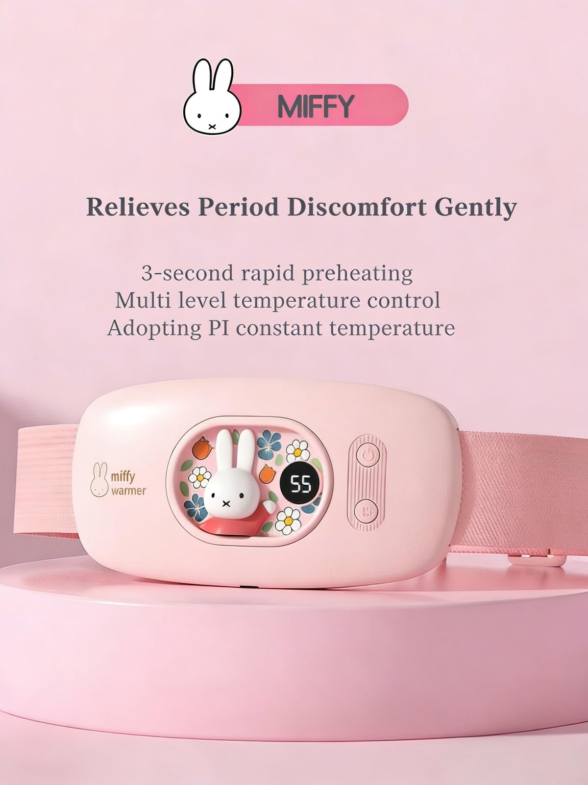 Mipow &Miffy, cuscinetto riscaldante portatile senza fili per crampi mestruali, dispositivo elettrico per cintura in vita, cuscino riscaldante per donne e ragazze (rosa), festa della mamma