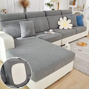 2023 New Wear-Resistant Universal Sofa Cover, Stretch Couch Cushion Slipcovers Replacement, Anti-Slip L Shape Sofa Covers, Chaise Lounge Sofa Slipcover (Weave Grey,Chaise Cover)