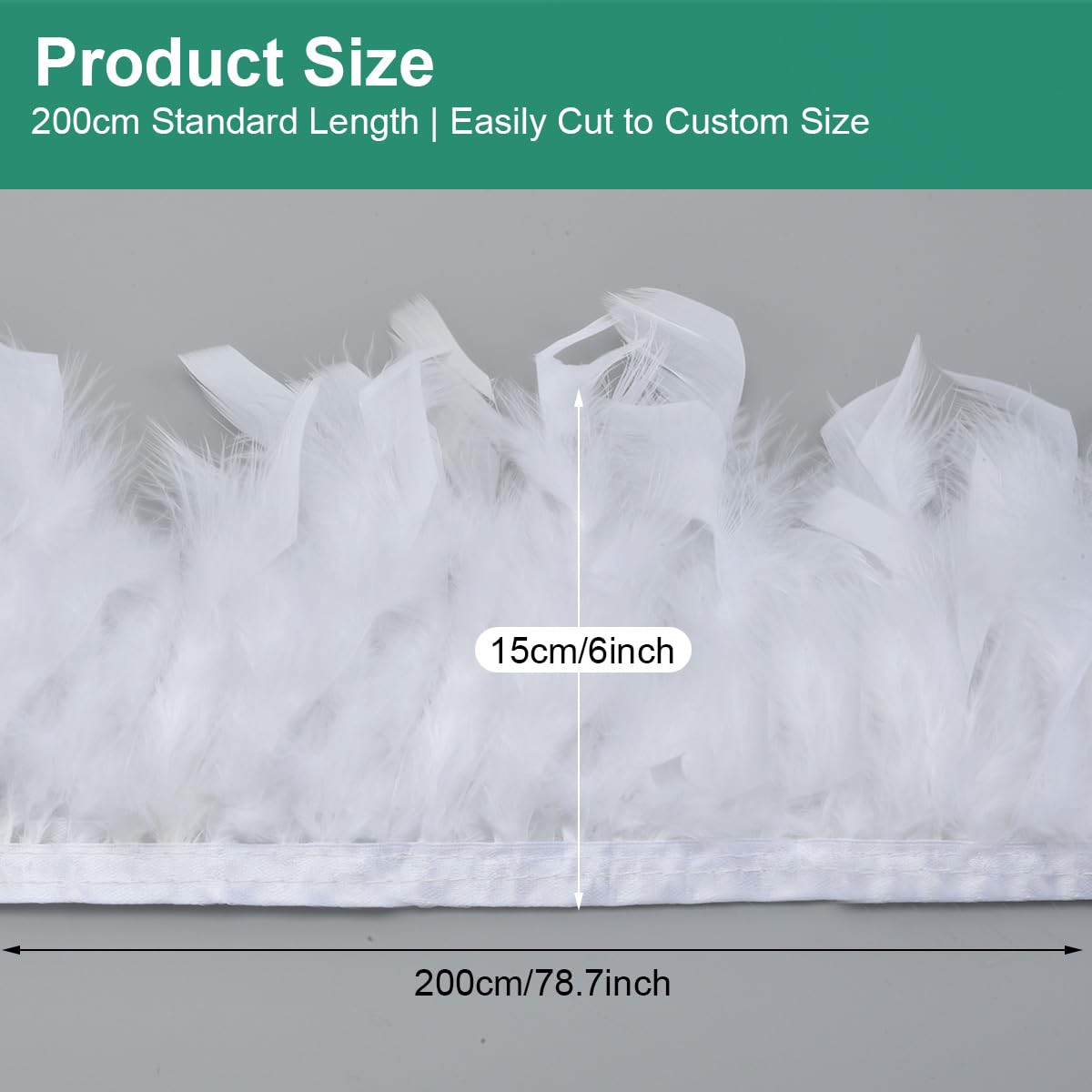 Frangia di Piume di Tacchino 2 Metri, Bordura Soffice 10-15 cm, per Cucito, Artigianato, Costumi Carnevale, Decorazioni Matrimoniali, Abbigliamento e Fai da Te (Bianco)