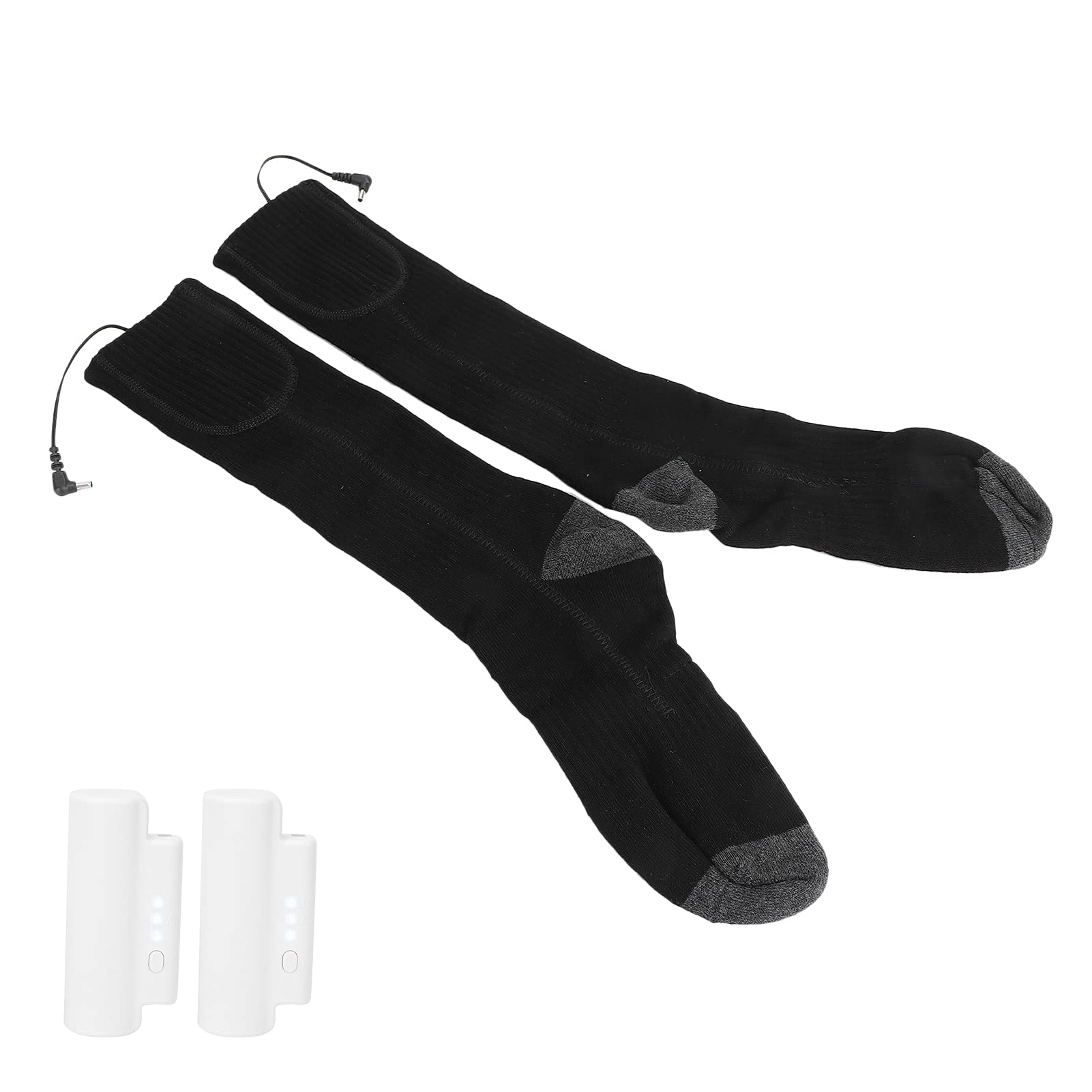 Chaussettes Chauffantes électriques, Coton Doux et épais, Batterie Rechargeable USB, Chaussettes Thermiques, Gris, Noir