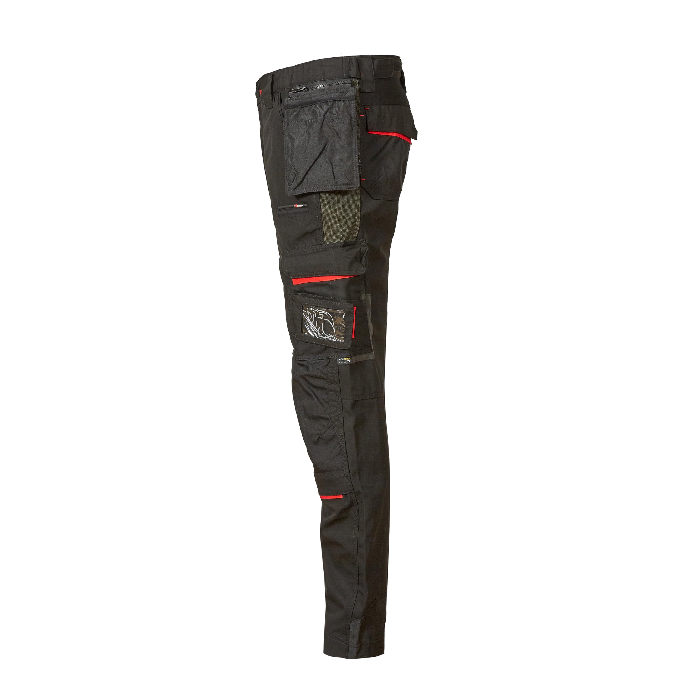 U-Power RACE, pantalón de trabajo para hombre, pantalón cargo con cintura elástica, con bolsillos para rodilleras, multibolsillos, tela cómoda, ropa exterior resistente y duradera - Black Carbon 64