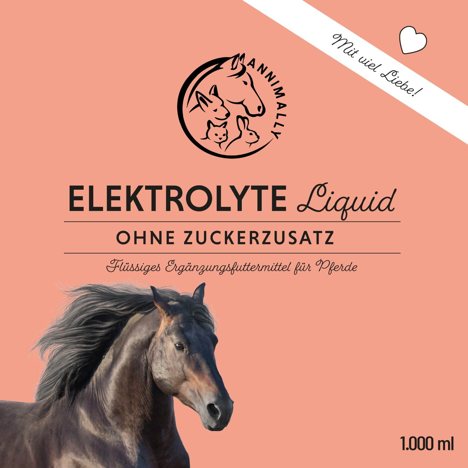 Annimally Elektrolyte Liquid für Pferde 1000ml mit Natrium, Kalium, Acerola, Calcium, Magnesium und Vitamin B flüssig - Elektrolyt Liquid ohne Zuckerzusatz