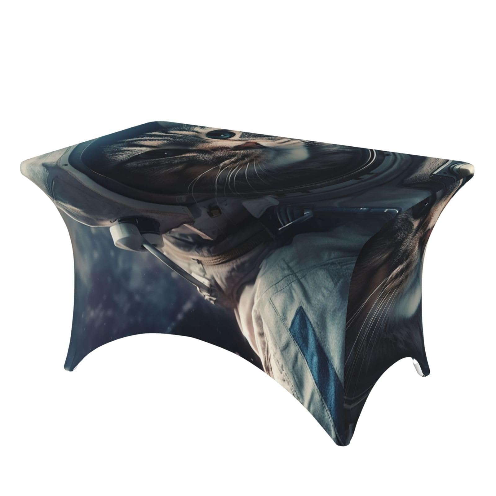 LKTPSKQRY 4ft Spandex Table Cloth For Rectangle Tables, Wrinkle Resistant Stretch Tablecloths Protector Astronaut Cat In Space Washable Patio Table Cover For Wedding, Party, Banquet, Picnic