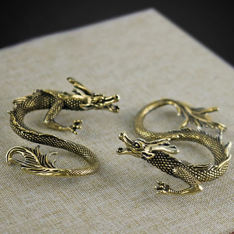 Hormsdar Brass Miniature Dragon Tea Pet Cute Lucky Statue Kung Fu Tea Tray Decor Tea Lover's Gift Home Office Desk Feng Shui Ornament (A)