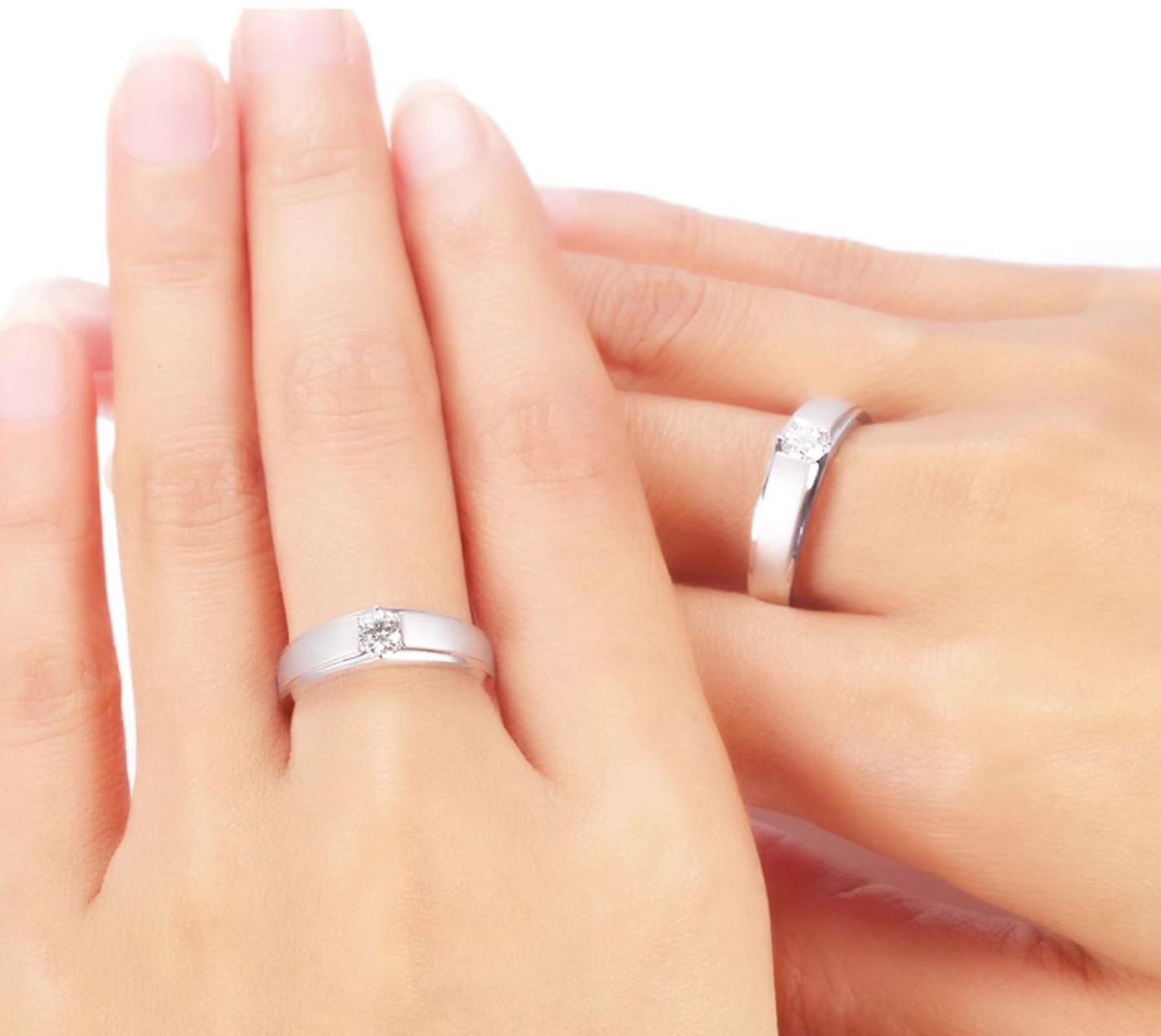 Anillos de compromiso de platino, oro blanco de 9 quilates, 14 quilates y 18 quilates, anillo de boda clásico con diamante solitario para hombres y mujeres