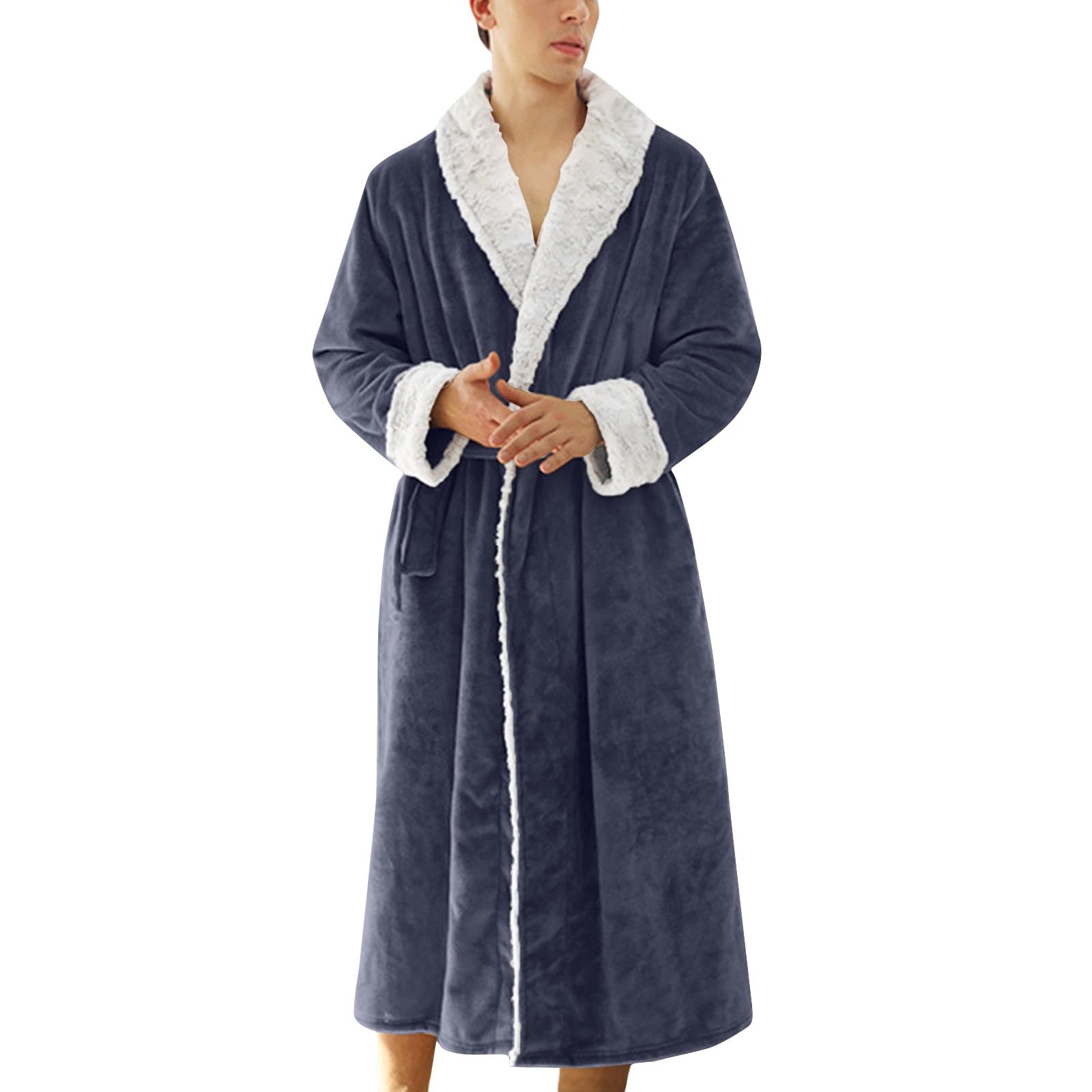 Generisch Accappatoio soffice da uomo in pile, morbido e caldo, kimono da notte, con lacci, da viaggio