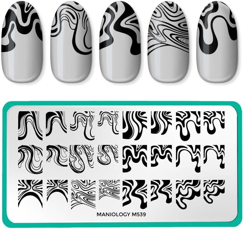 Maniology Wavy French Nail Stamping Plate | Modern Chic Nails, Abstract Wave Manicure Design, Contemporary Wave-Inspired DIY Patterns, Reusable, Rectangular, Stainless Steel Nail Art Template